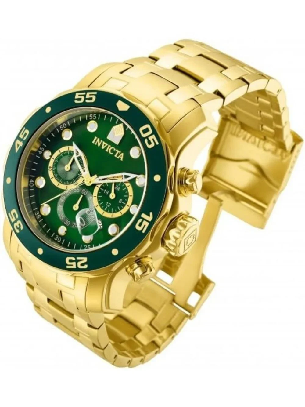 Men's Gold & Green Pro Diver Collection Chronograph Stainless Steel Case Watches